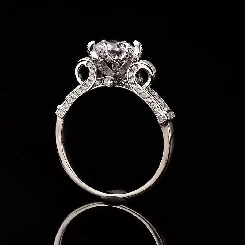 

1ct Муассанит Корона Свадебные Кольца для женщин Белый D Цвет Настоящее серебряное кольцо с покрытием 18-ти каратным белым золотом, ювелирные украшения Прямая доставка