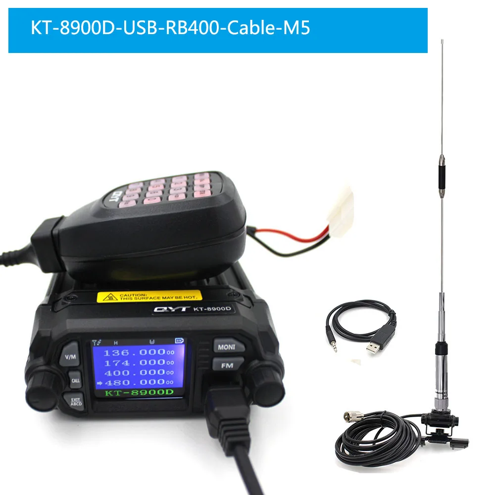 KT-8900D-Ant-USB QYT обновленная KT-8900R Мини Портативная рация KT-8900D цветной четырехъядерный дисплей 25 Вт двухдиапазонный UHF/VHF автомобильный мобильный радиоприемник KT 8900D - Цвет: KT-8900D-Ant-USB