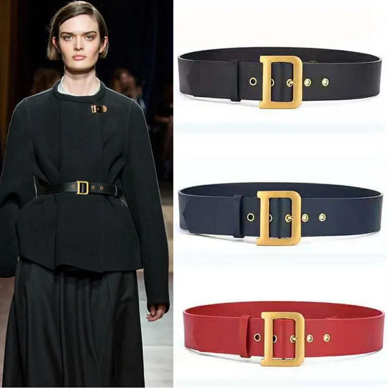 

Hot sale Fashion designer Female belt genuine Leather ladies casual luxury metal belt retro style with D buckle wide cummerbunds