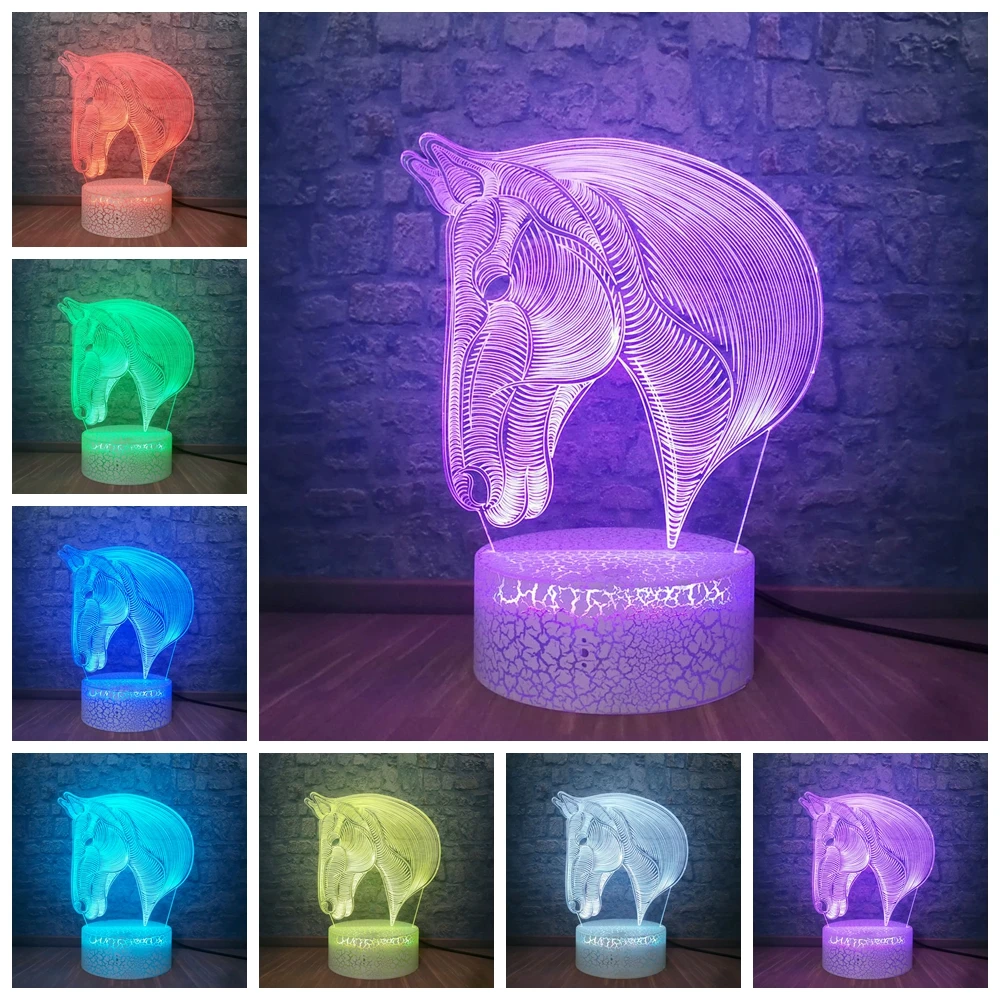 Животное голова лошади 3D лампа светодиодный USB настроение Ночник светильник