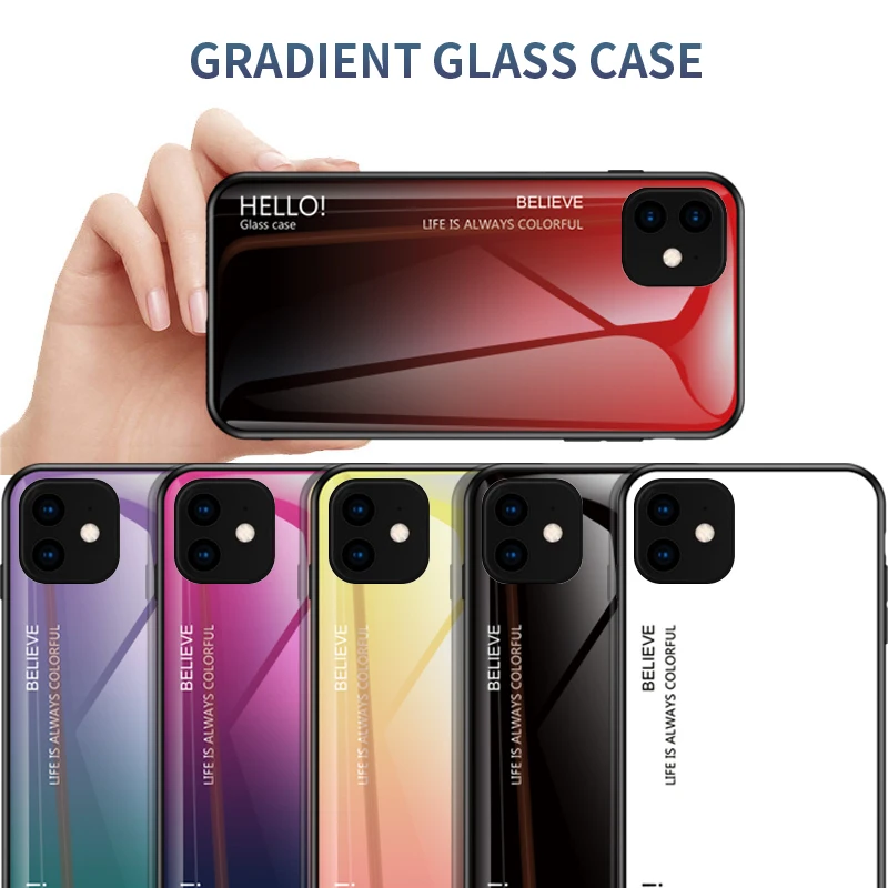 Чехол из закаленного стекла для iPhone 7 8X6 6S Plus градиентный цвет синий луч Авроры