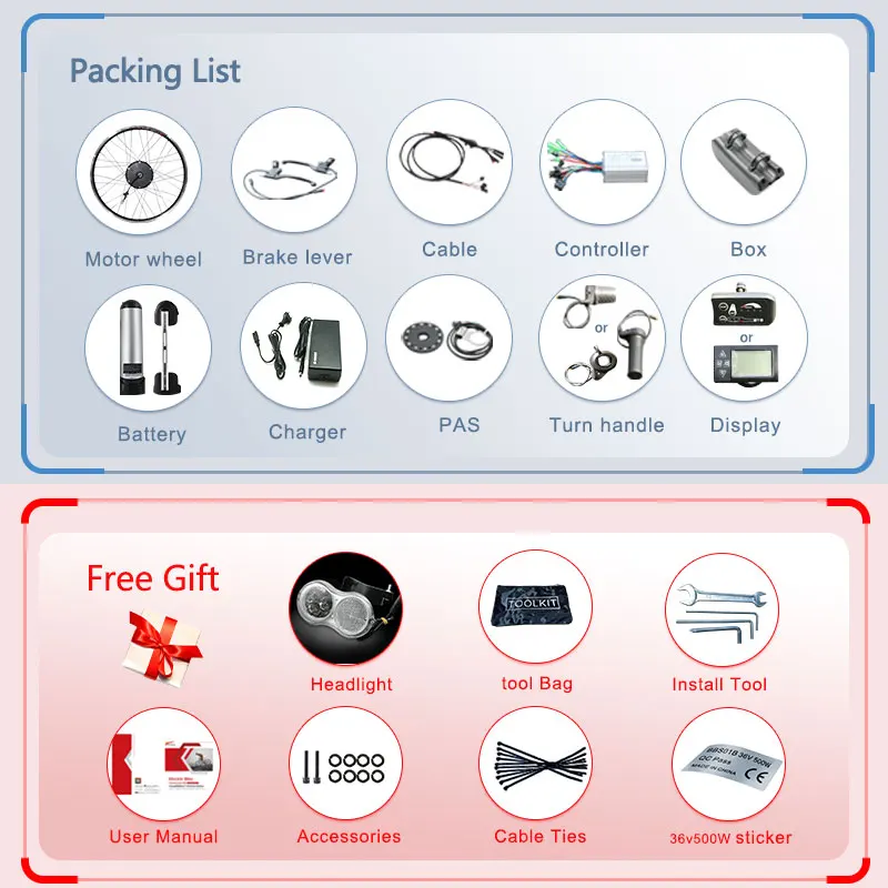 

Electric Bicycle Conversion Kit 250W 36V E Bike LCD/LED Kettle Bottle Battery WaterProof Brake Ebike Moto Eletrica with CE