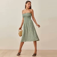 women floral print spaghetti strap dress sexy backless fit and flare slim a line french dress vintage elegant for holiday summer