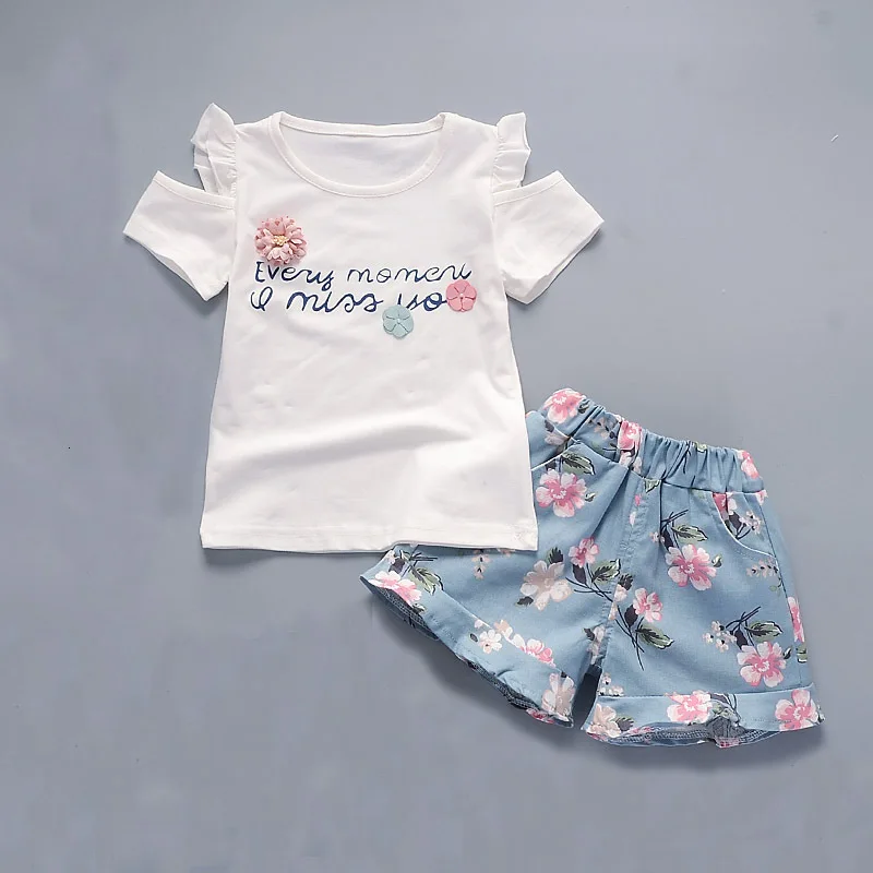 Комплект одежды для маленьких девочек BibiCola летняя Красная футболка с цветочным