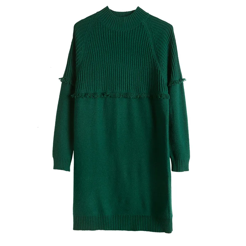 

New Fashion 2021 Women Autumn Winter Long Sweater Dress Pullovers Knitted Casual Warm Clothes Thick Warm Tops Female