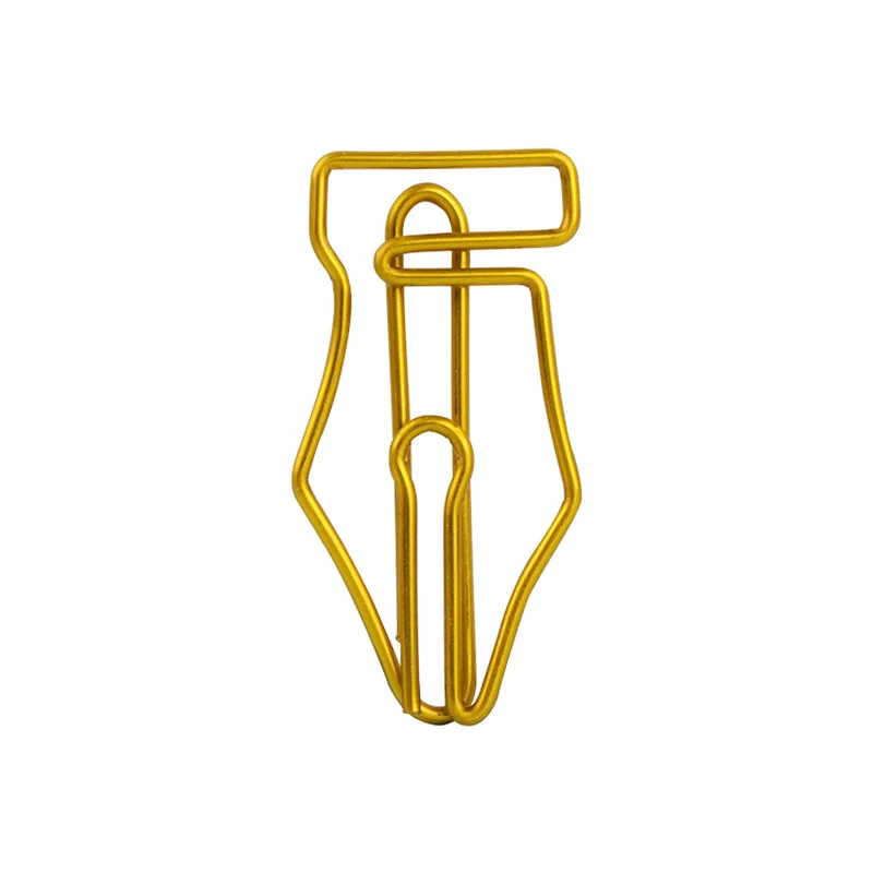 

10pcs Gold Fountain Pen Head Paper Clip Bookmark Cartoon Special-shaped Paperclip Decor Shaping Paper Clip Korean Style Pin