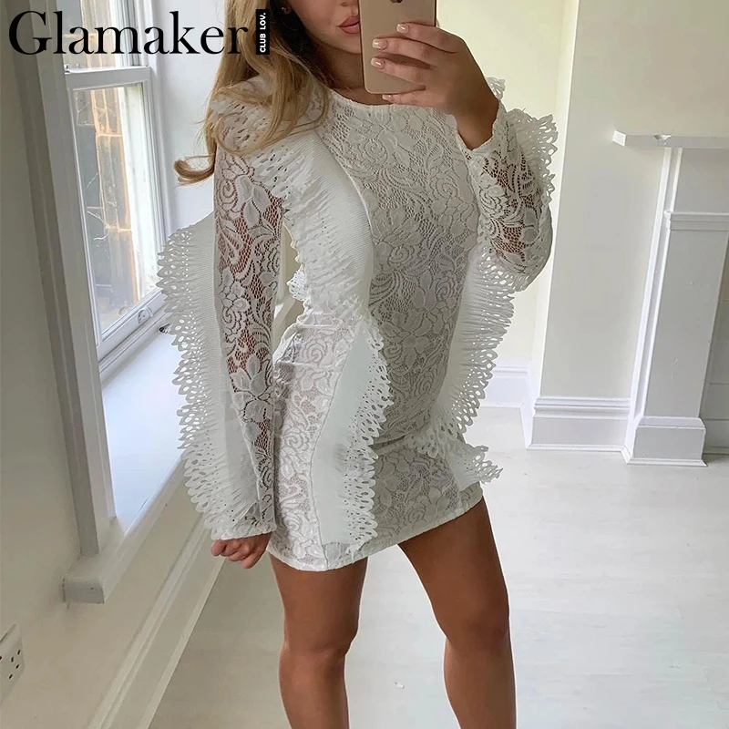 Женское винтажное Прозрачное платье Glamaker Осеннее облегающее элегантное с