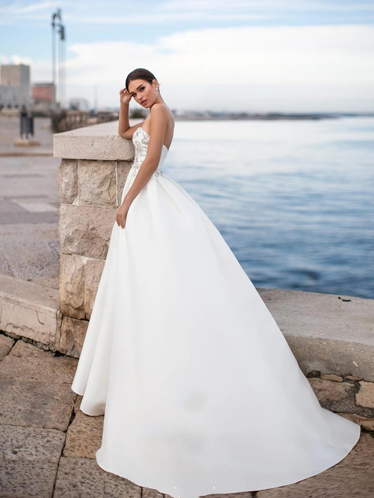 

BAZIIINGAAA Simple Wedding Dress Lace Little Beading Strapless Dress Luxury Wedding Gowns Bridal Can Be Washed Bride Dresses