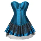 Женское Привлекательное платье-корсет синего павлина, винтажный Атласный топ на талии с сетчатой плиссированной мини-юбкой