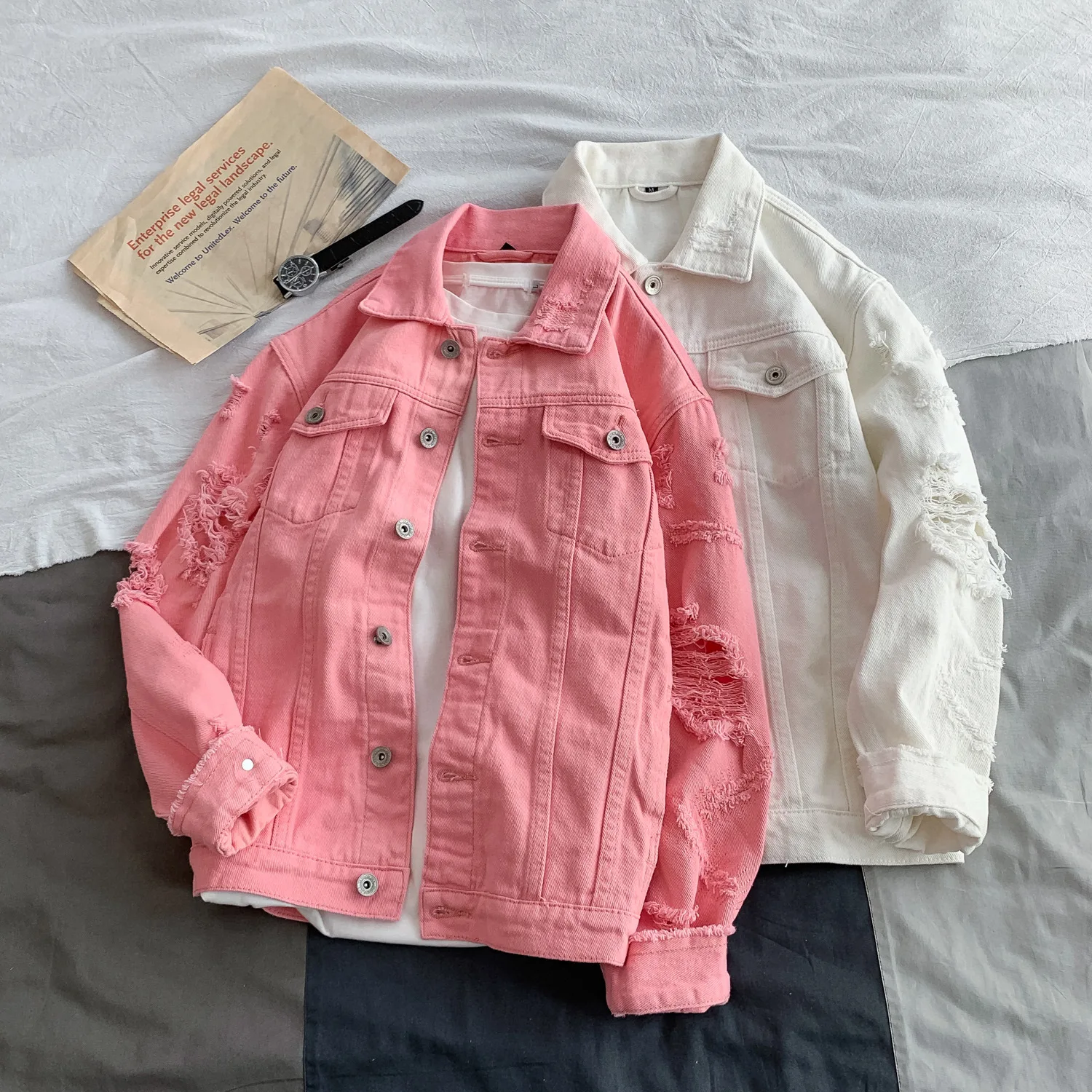 

Jaqueta Masculino Spring New Denim Jacket Men Turn Down Collar Simple Slim Fit Men Jacket Long Sleeve Hole Jeans Jacket Men