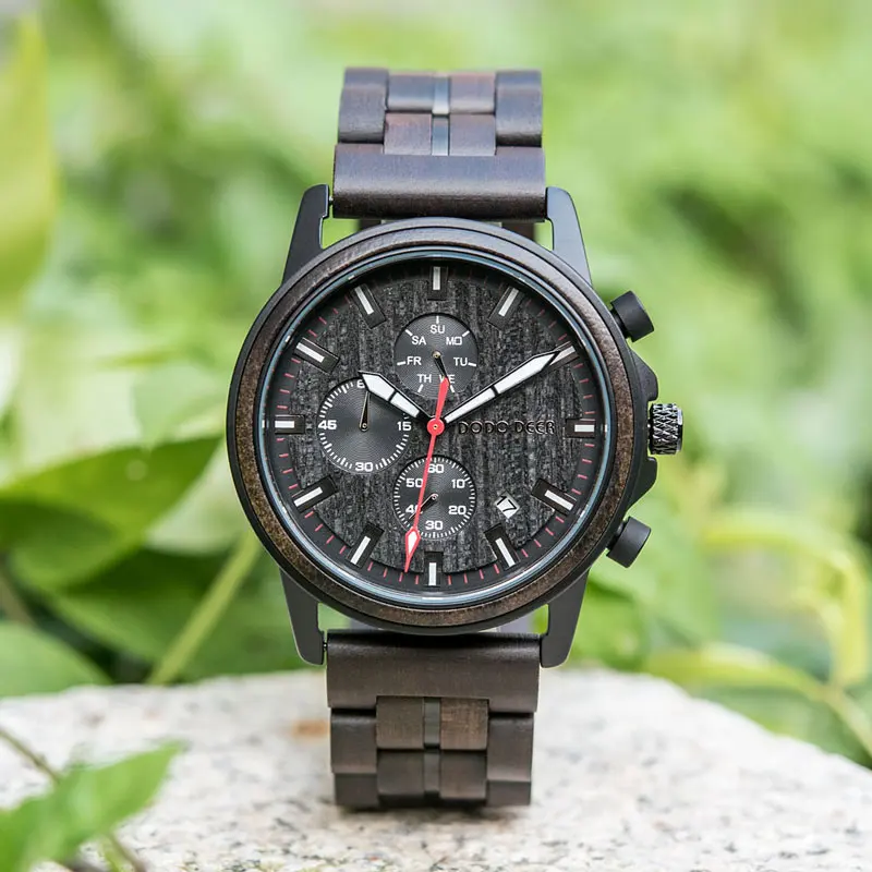 2022 NEW DODO DEER Watches for Mens Quartz Stopwatch Male Wooden Chronograph Wristwatch Date Display Timepieces Best Selling OEM enlarge