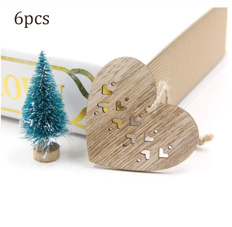 6pcs Hearts 6 шт. полые снежинки животные рождественские деревянные висячие украшения для рождественской елки подвески вечерние украшения рождественские поделки - Окраска металла: 6pcs Hearts