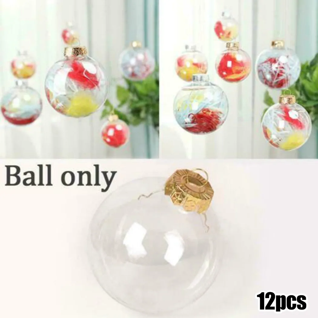 

12PCS Clear Plastic Balls Baubles Fillable Christmas Tree Ornaments Xmas Pendant Transparent Ball Festival Decoration