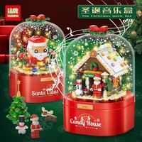 christmas childrens toy candy house light snow music box boys and girls holiday assembled small particle building blocks