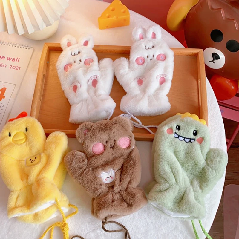

1 pair Women's Winter Gloves Knitted Women Autumn Winter Warm Thick Gloves Cute Cartoon Outdoors Gloves