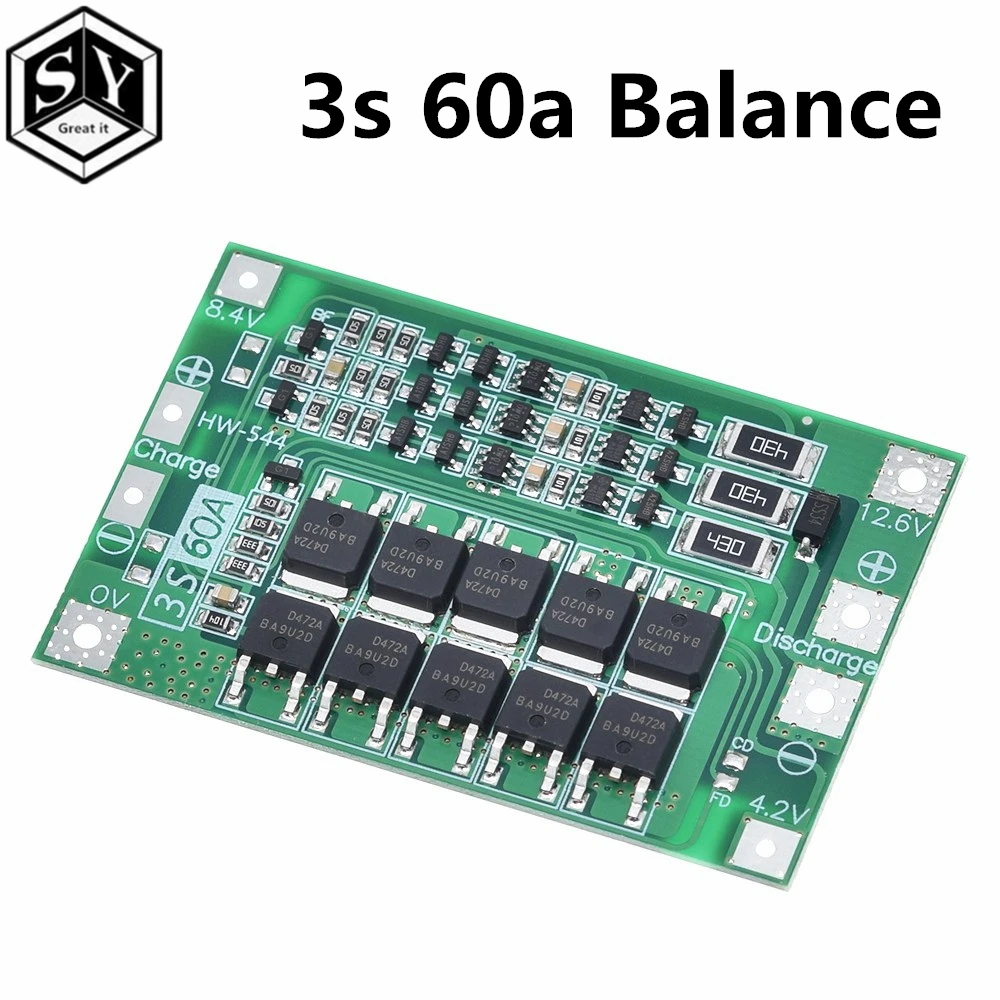 3 S/4S 40A 60A литий-ионный аккумулятор Защитная плата 18650 BMS для электродвигателя 11,1 V 12,6 V/14,8 V 16,8 V