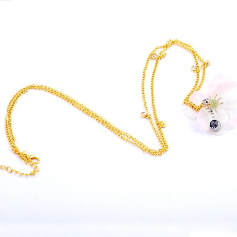 Rhinestone Crystal Bar Waist Chain Stainless Steel Pendant Piercing Belly Barbell Navel Ring With 2 Colors |