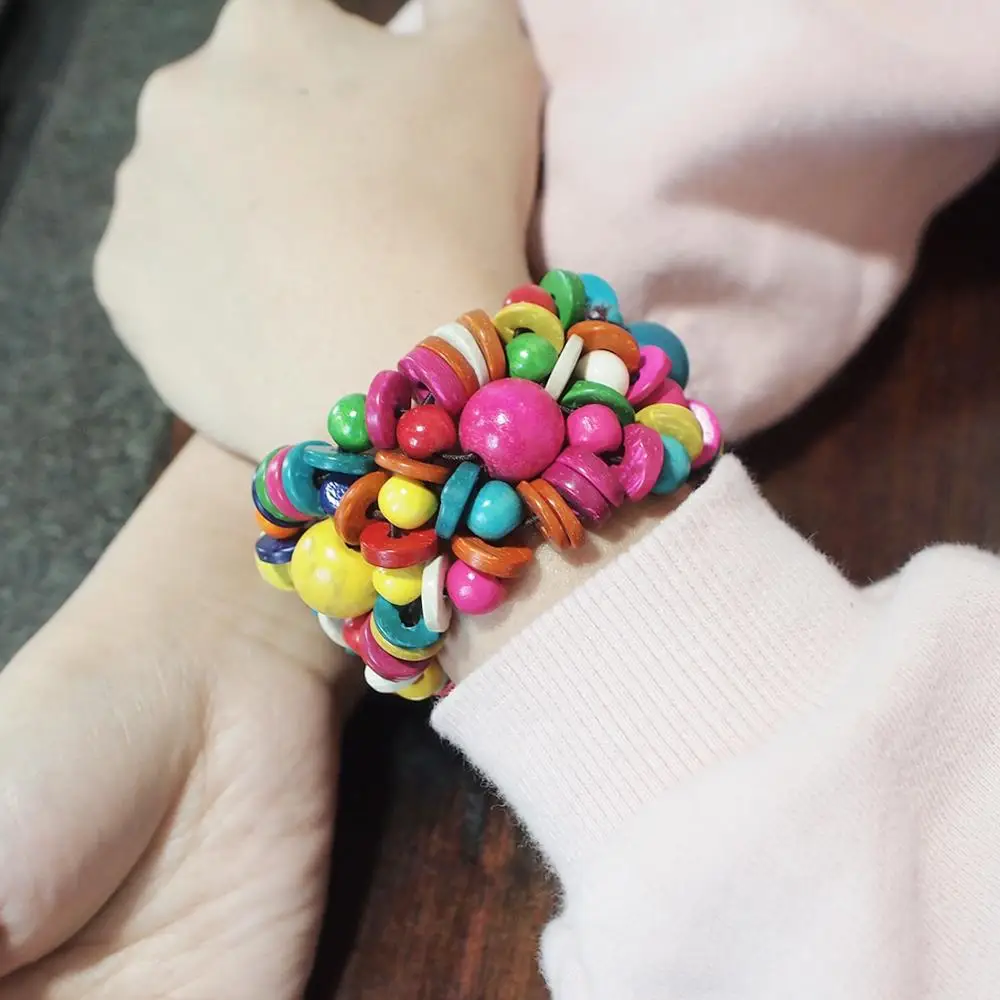 MANILAI Handmade Multicolor Wood Beaded Bracelets For Women Bohemia Statement Big Bracelet Ethnic Jewelry Wholesale | Украшения и