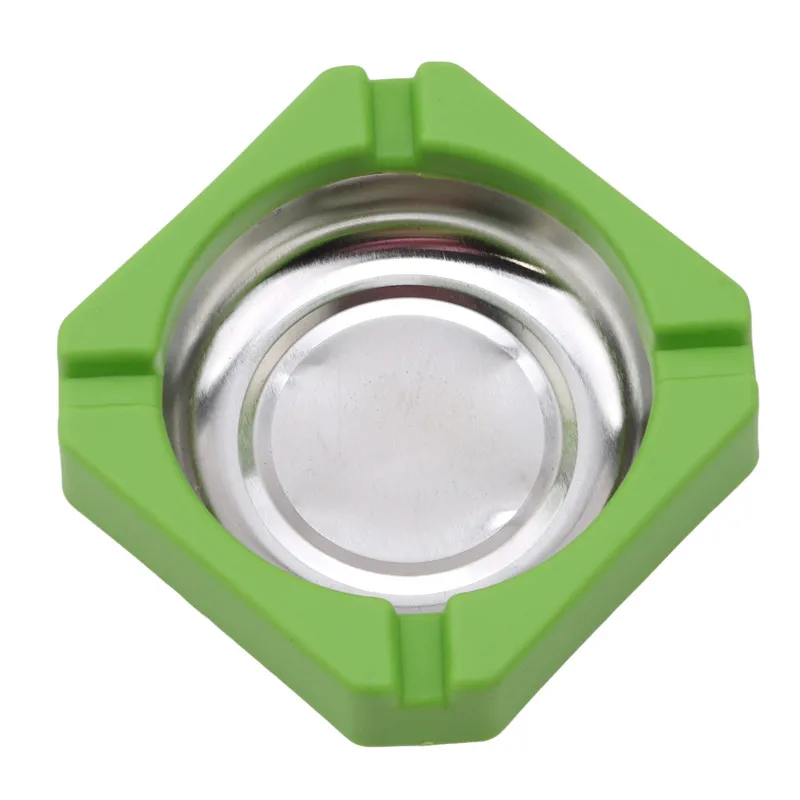 

Home Ashtray New Candy Colored Plastic Stainless Steel Square Edging Ashtray Home Office Advertising Cigarette Accessories