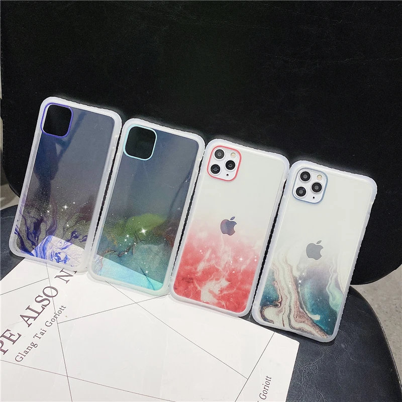 Прозрачный чехол для iPhone 11 Pro Xs Max SE блестящие зеленые мраморные силиконовые