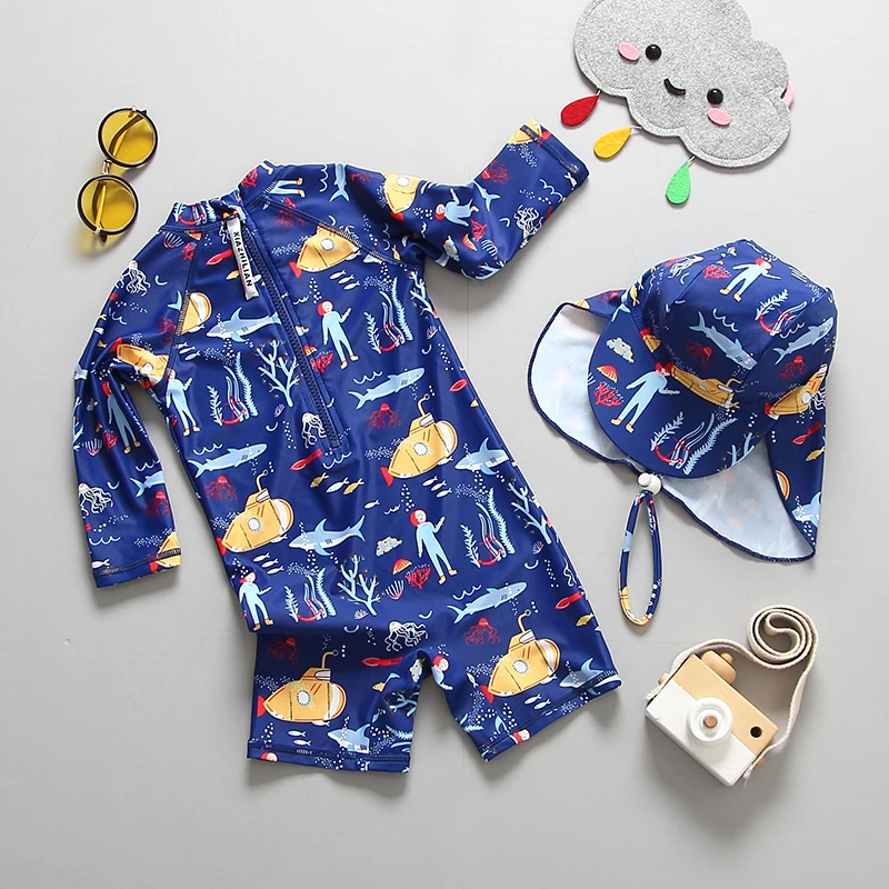 Bathing Suit Boy Long Sleeves Kids Swimwear for Boys UPF 50+ UV Protection Boy's Swimsuit Cute Cartoon Print Baby Swimming Suits |