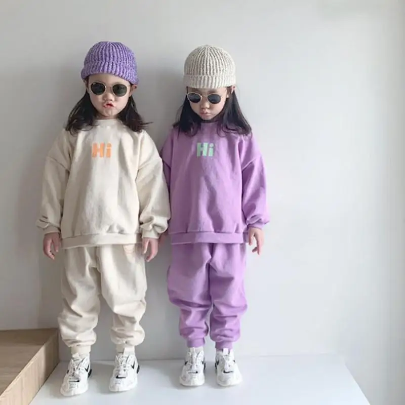 

Baby Cotton Sweatshirt Clothing Sets Kids Boys Girls Summer Autumn Loose Tracksuit Pullovers Tops+pants 2pcs Sets Child Clothes