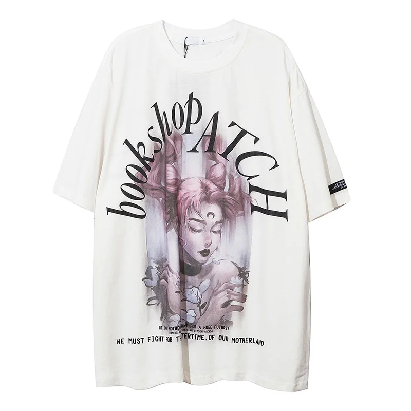 

Vefadisa Pink White Character Print Women T-shirt 2021 Summer Letter Couple T-shirt Oversize Short Sleeve T-shirt Casual QYF5766