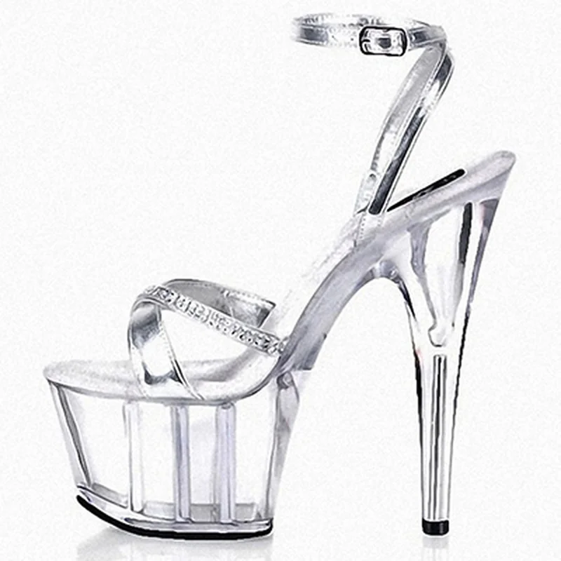 

Mclubgirl 15cm Heels New Fish Mouth Waterproof Platform Straight Buckle Water Drill Sexy Open Toe Fish Mouth High Heels LYP