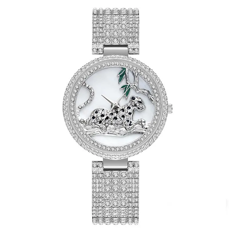 leopard 3 silver MISSFOX элегантные роскошные часы для женщин модные серебряные часы Леопард большой циферблат женские часы Reloj Mujer Montre Femme - Цвет: leopard 3 silver