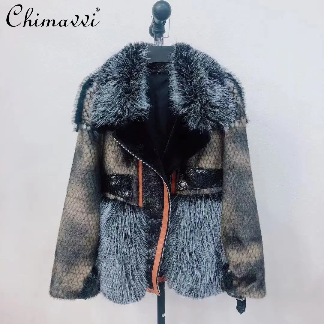 New 2021 Winter Female Fashion High Street Tuscan Fur Short Coat Women's Patchwork Office Lady Fur Lamb Wool Faux&fur Jacket