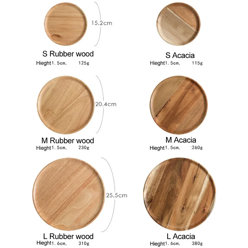 

Wooden Dinner Plates Round Brief Dishes Tray Solid Tableware for Serving Kitchen Plates Dessert Plate Nut Fruit Cake Tray Snack