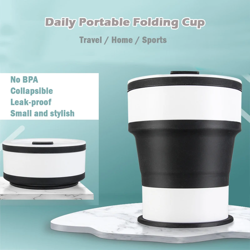550ml Silicone Cups Portable Outdoor Sports water Cup Travel Retractable Hand Food Grade folding coffee cup | Дом и сад