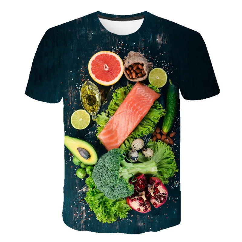

New Fashion Casual Ice Cream 3DT Shirt Fruit Food Elements Street Men‘s and Women's 3D Printing Round Neck Top
