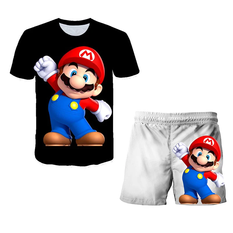 

3D Mario Summer T-shirt Hot Sale Set Boy Clothes Top + Shorts Children's Casual Clothes Boys Girls Cute Cartoon T-shirt 4T-4T