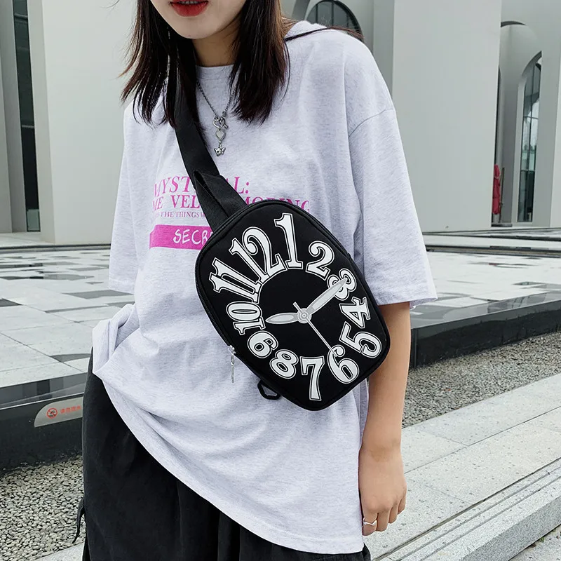 

Clock Printing Chest Bag For Girls And Boys Small Square Bag Retro Printed Women Shoulder Crossbody Bag 2021 Travel Shopping Bag