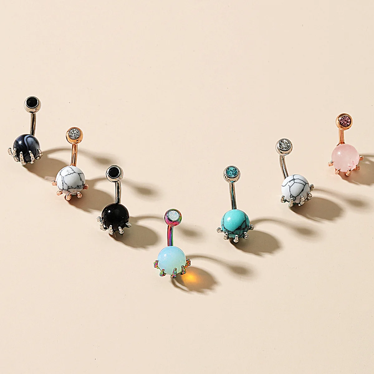 

Кольцо женское из нержавеющей стали с шариком, креативное ювелирное изделие для пирсинга пупка с черепом, разноцветное акриловое бирюзовое...