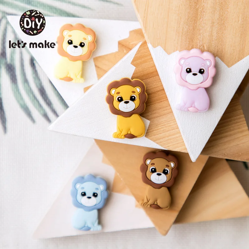 Let's Make 5pcs Silicone Teething Beads Lion Cartoon Shape DIY Pacifier Clips Chains Food Grade Silicone Teethers For Baby Teeth