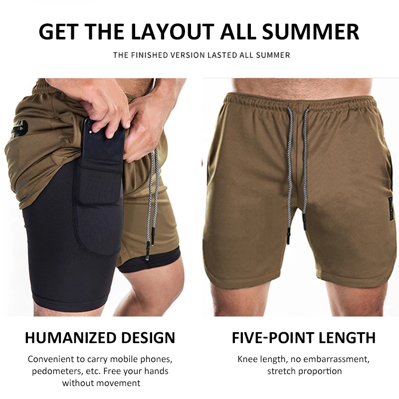 

Male Breathable Summer Sports Workout Bottoms Jogging Gym Fitness Training Quick Dry Beach Short Pants Men 2 In 1 Running Shorts