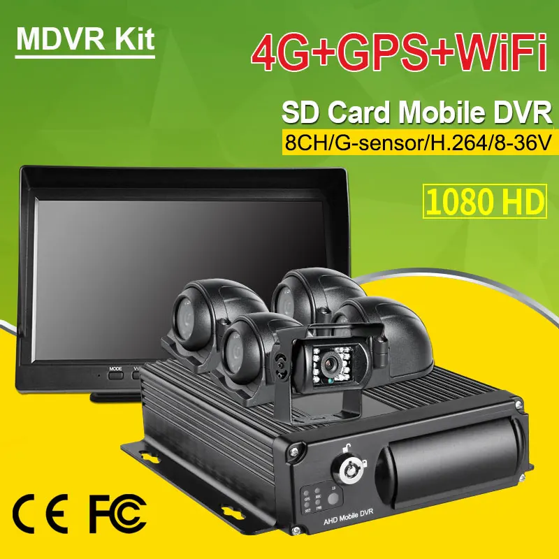 

4G GPS WIFI 8CH SD Mobile Dvr With 5PCS 2.0MP AHD Rear Side Front View Waterproof Camera With 10.1 IPS Screen