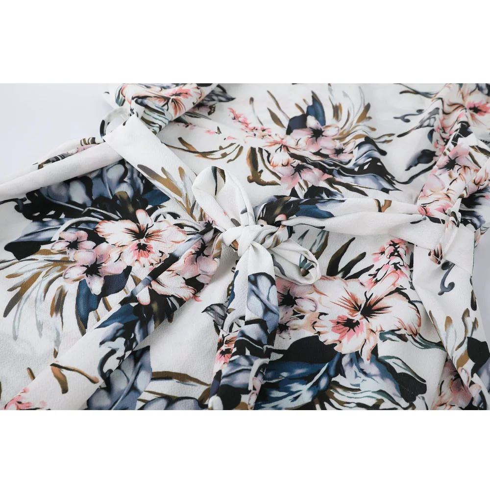 Модное женское длинное платье в стиле бохо шифоновое с разрезом и цветочным