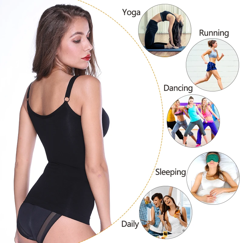 VASLANDA Women Camisoles Tank Tops Tummy Control Body Shaper Strapless Shapewear Sexy V-neck Crop Top Mujer Waist Trimmer Shirt