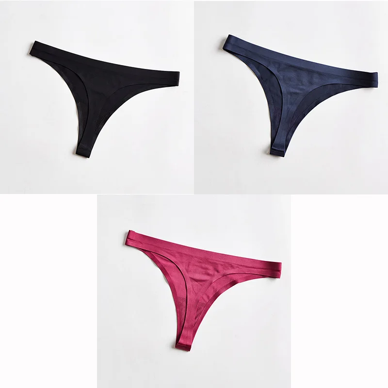 Black Blue WineRed 3 шт./партия, женские сексуальные трусики больших размеров, шелковые трусы со льдом, женское нижнее белье, трусики, Бесшовные стринги, женские трусики, Танга - Цвет: Black Blue WineRed