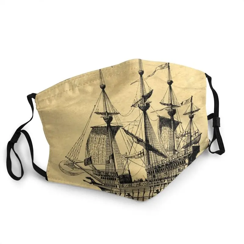 

Tall Ship Vintage Sailing Sailor Face Mask Adult Unisex Nautical Pirate Boat Mask Men Anti Dust Protection Respirator Muffle