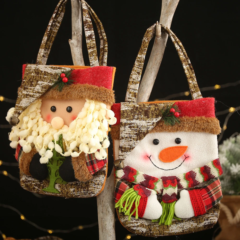 

Christmas Tote Bag Plush Ornaments With Handles Reusable 3D Bags 3 Styles Exquisite Christmas 30 23cm Fabric Party Holiday