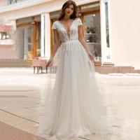 hammah boho graceful appliques deep v neck white beach long a line tulle wedding dress formal occasion vestido de novia