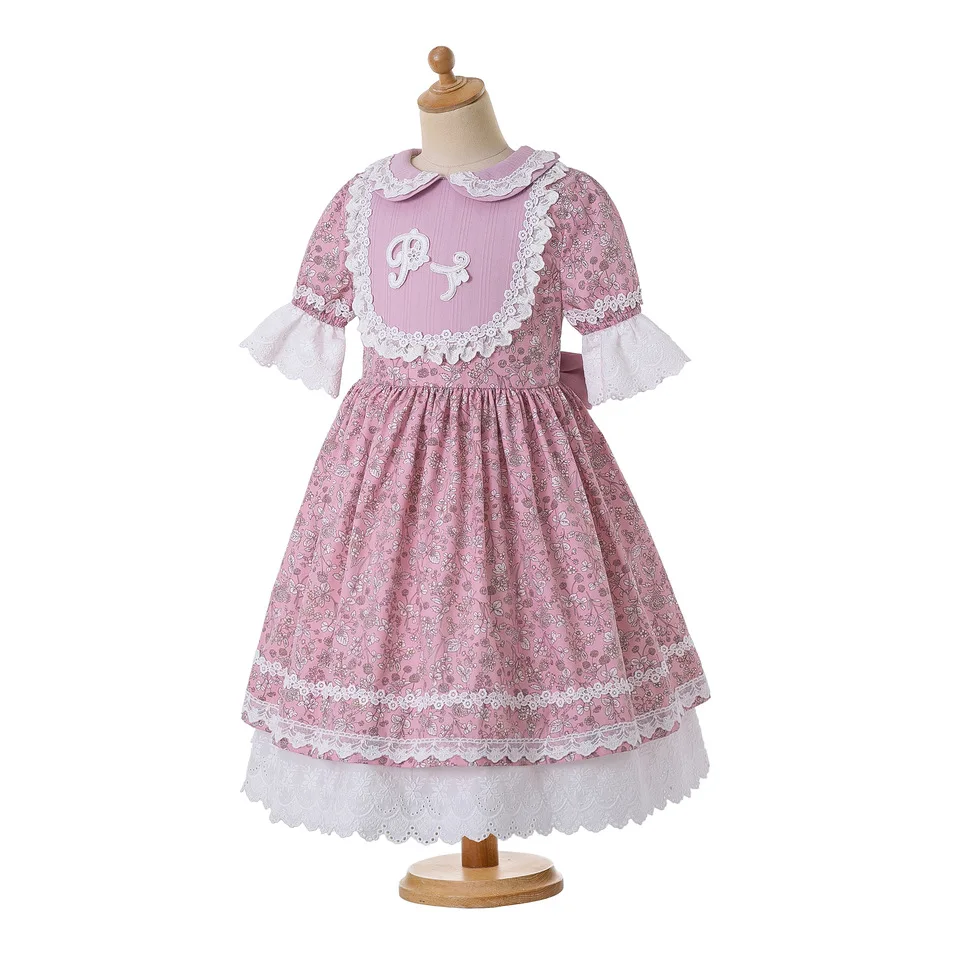 Pettigirl Summer Party Dress Doll Collar Raffle Sleeve Flower Printed Kids Boutique +Headwear G-DMGD211-284 | Детская одежда и