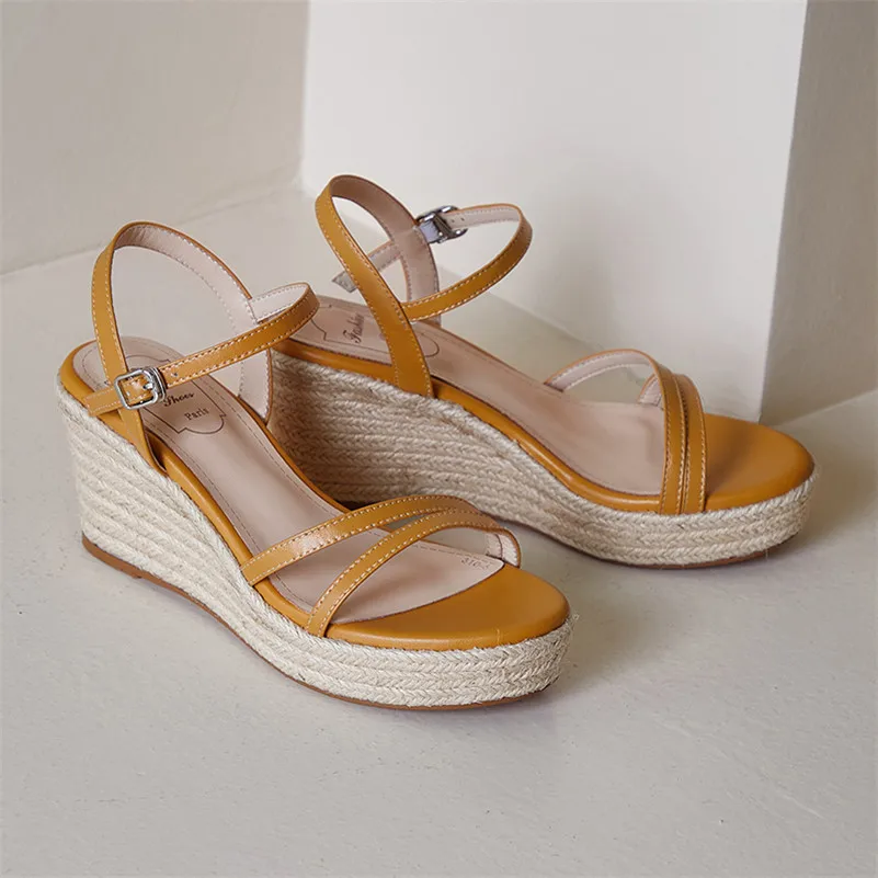 Сандалии ANNYMOLI женские из натуральной кожи эспадрильи на танкетке платформа