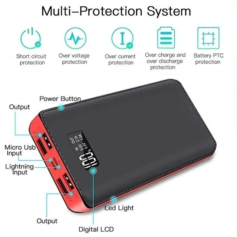 2020 HOT Portable 30000mAh Power Bank 4-USB Ports External Battery LCD Display LED Digital For Smart Phone | Мобильные телефоны и
