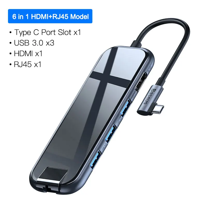 HDMI RJ45 USB HUB Baseus USB C концентратор к USB 3,0 HDMI RJ45 адаптер для MacBook Pro Air мульти Тип C концентратор с беспроводной зарядкой для iWatch USB-C концентратор - Цвет: HDMI RJ45 USB HUB