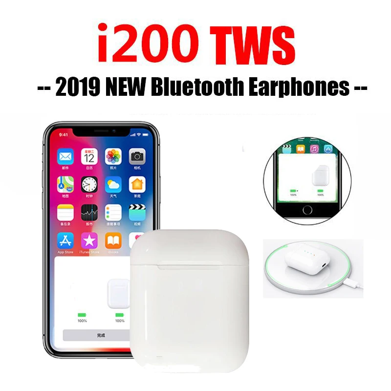 I200 tws Bluetooth 5,0 наушники гарнитура PK W1 H1 Сенсорная Функция наушники Беспроводная зарядка бас PK i12 i 60 i800 i100 i1000 TWS
